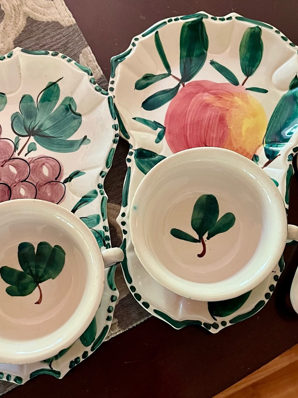Vintage Italian renaissance HandPainted Ceramic Cup &plate snack Set x4;colorful